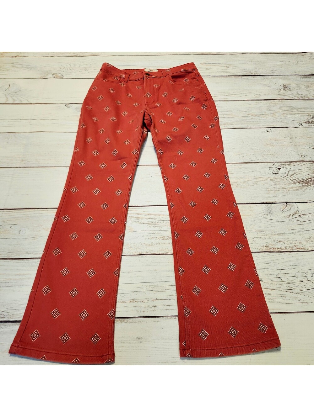 Wrangler High-Rise Bold Boot Rust Red Patterned Jeans Size 12x32